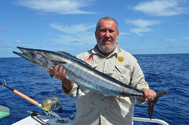 ANGLER: Paul Emms SPECIES: Wahoo  WEIGHT: 10.2 Kg LURE: JB Lures, 10" Ripper in stripy colour